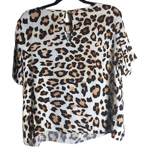 H&M Boxy Leopard Raw Bottom Hem Blouse Size 12 - Picture 3 of 3